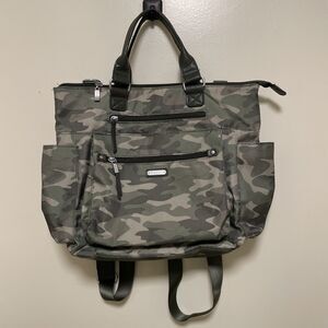 Baggallini 3-in-1 Convertible Bag Backpack Crossbody Handbag Sterling Camo Green